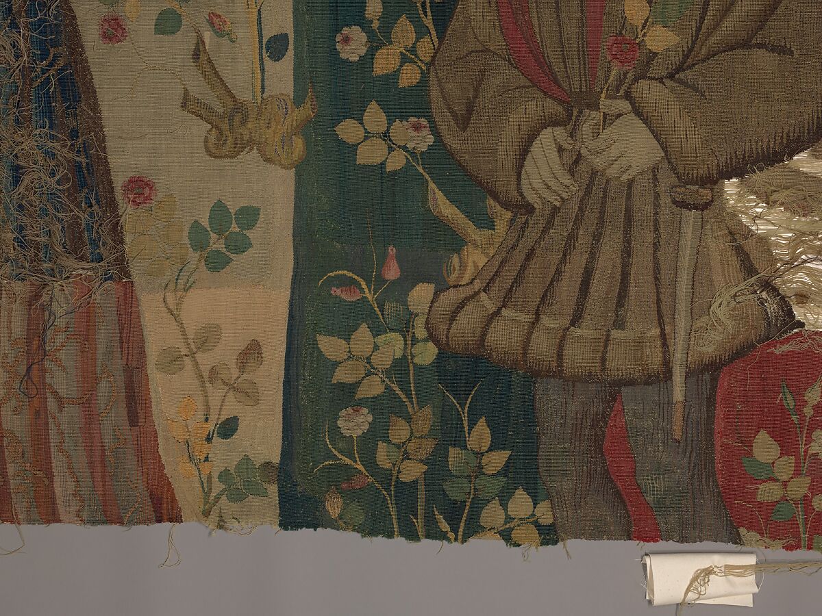 Courtiers in a Rose Garden: Two Ladies and Two Gentlemen, Wool warp, wool, silk, and metallic weft yarns, South Netherlandish