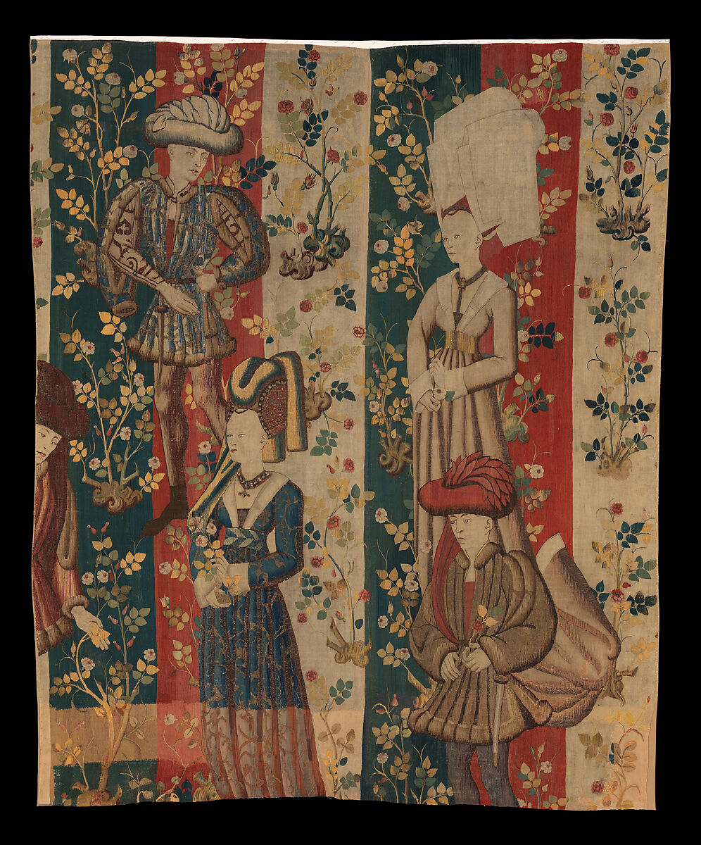 Courtiers in a Rose Garden: Two Ladies and Two Gentlemen, Wool warp, wool, silk, and metallic weft yarns, South Netherlandish 