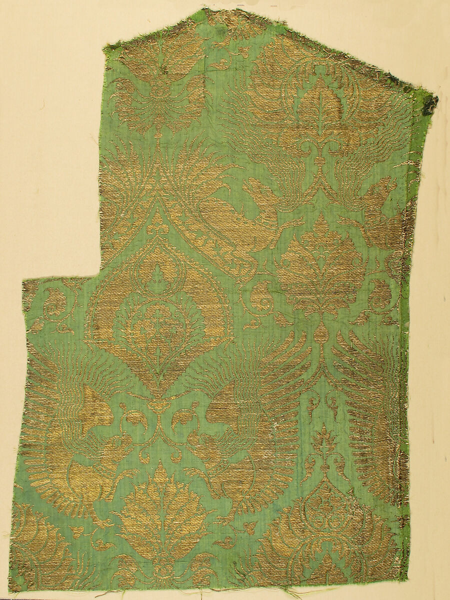 Brocade Textile, Silk, metal thread, Italian 