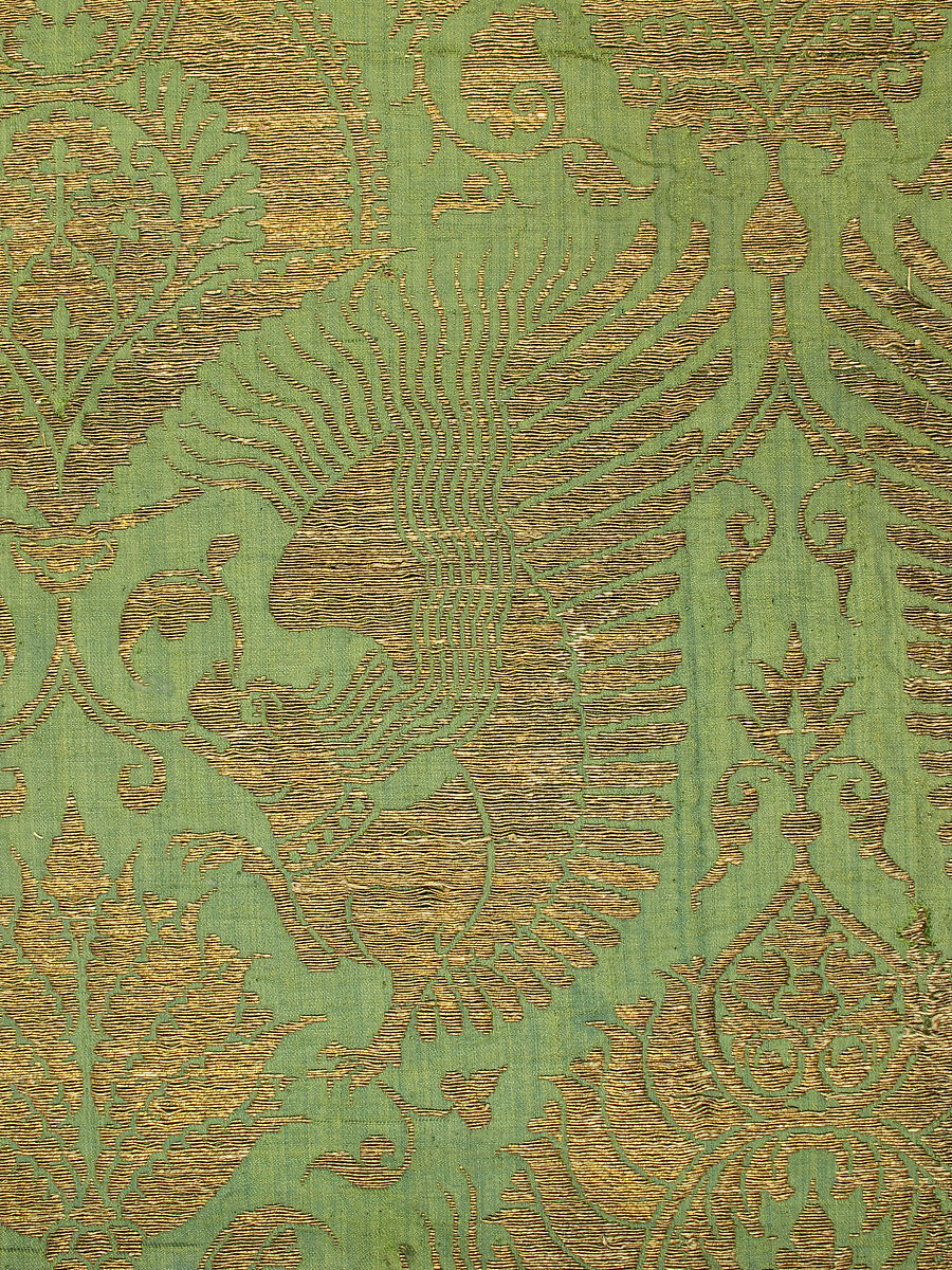 Brocade Textile, Silk, metal thread, Italian