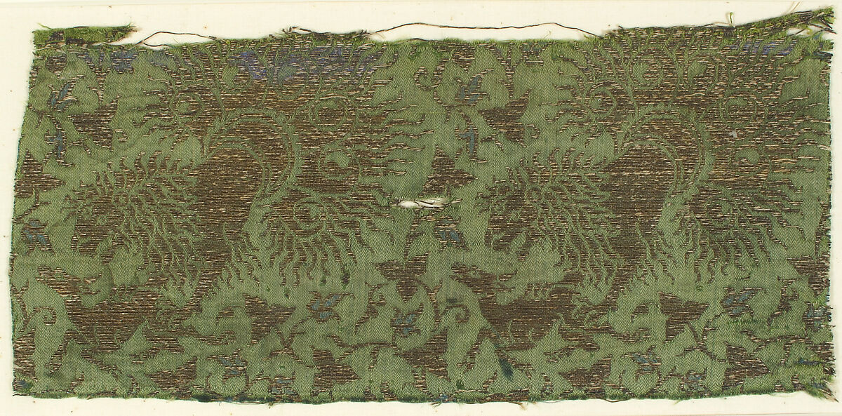 Textile with Lions, Gazelles and Foliage, Silk, metal thread, Italian 