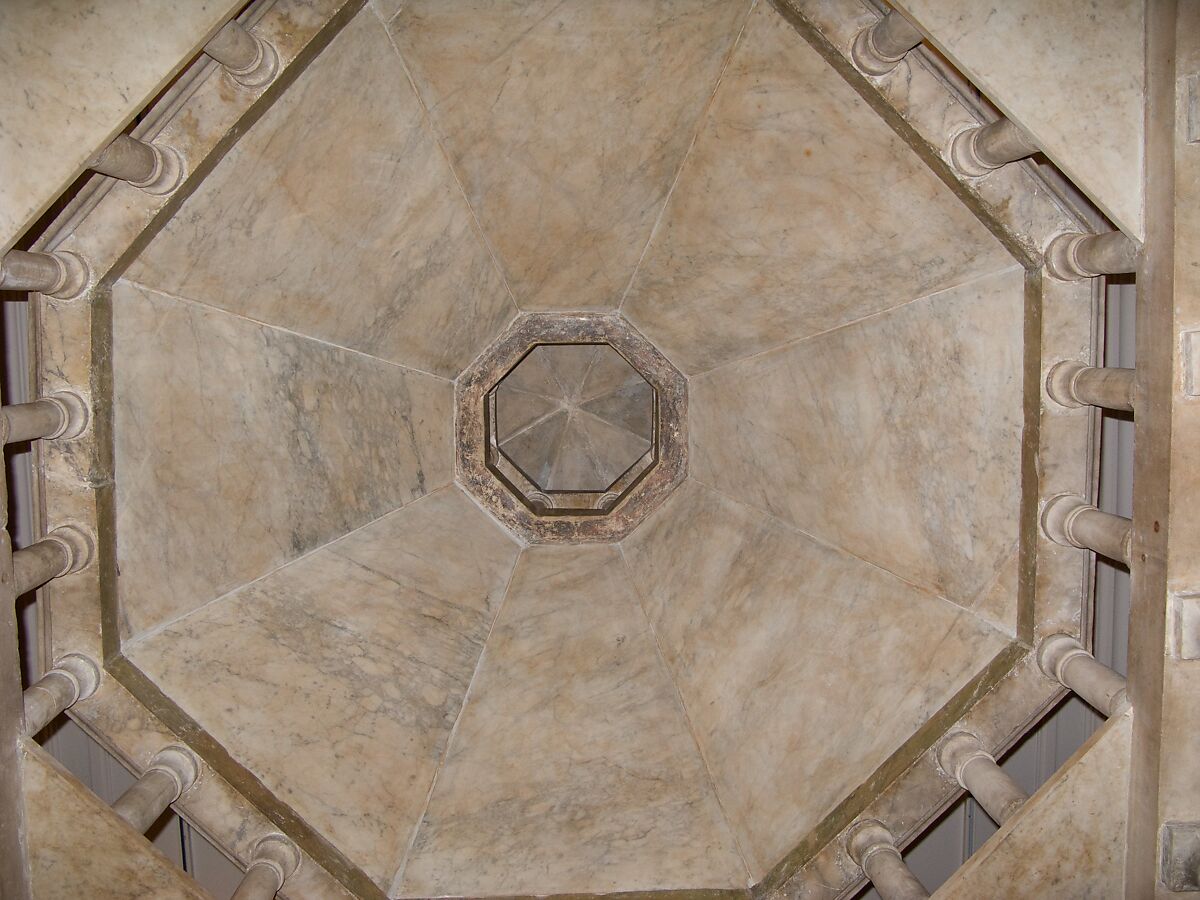 Ciborium, Nicolaus Ranucius (Ranierius) and His Sons, Johannes and Guittone, Marble (Lunense) from Carrera with hardstone and gold glass inlay, Italian