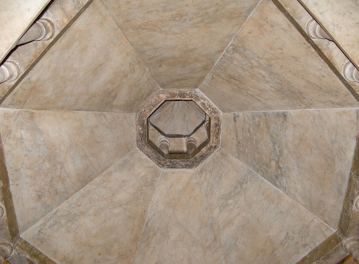 Ciborium, Nicolaus Ranucius (Ranierius) and His Sons, Johannes and Guittone, Marble (Lunense) from Carrera with hardstone and gold glass inlay, Italian