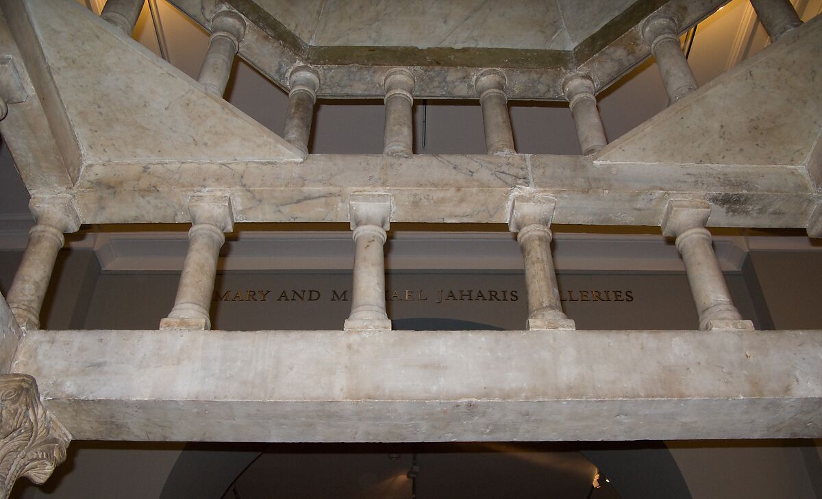 Ciborium, Nicolaus Ranucius (Ranierius) and His Sons, Johannes and Guittone, Marble (Lunense) from Carrera with hardstone and gold glass inlay, Italian