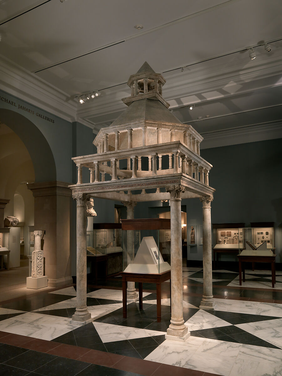 Ciborium, Nicolaus Ranucius (Ranierius) and His Sons, Johannes and Guittone, Marble (Lunense) from Carrera with hardstone and gold glass inlay, Italian