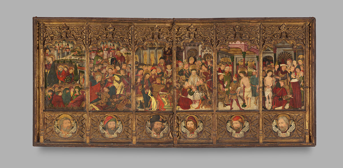 Altarpiece (retablo) with Scenes from the Passion, Attributed to Master Morata (Spanish, Aragon, active 1470–1505), Tempera, gilt, wood, Spanish 