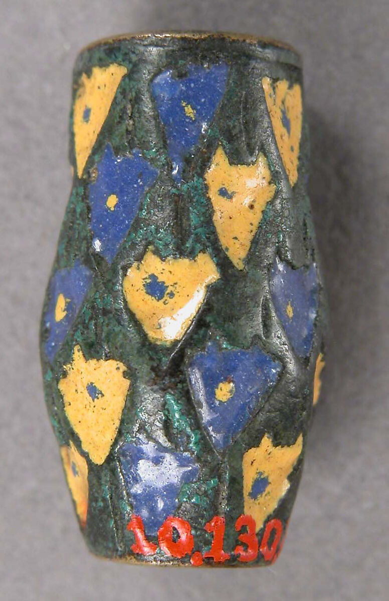 Bead, Champlevé enamel, copper alloy, Coptic 