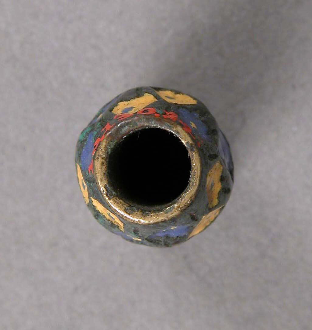 Bead, Champlevé enamel, copper alloy, Coptic