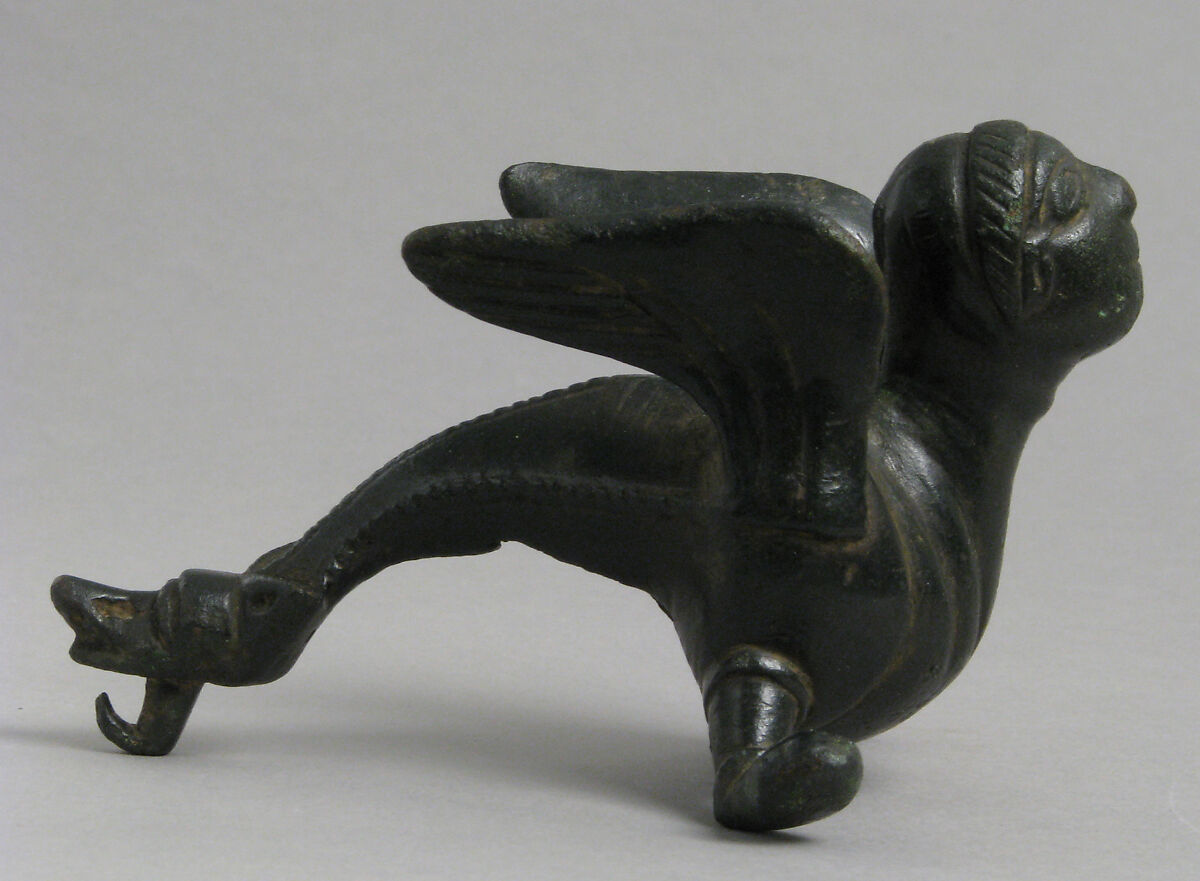 Fabulous Winged Creature with Human Face, probably from the foot of a candlestick, Copper alloy, South Netherlandish