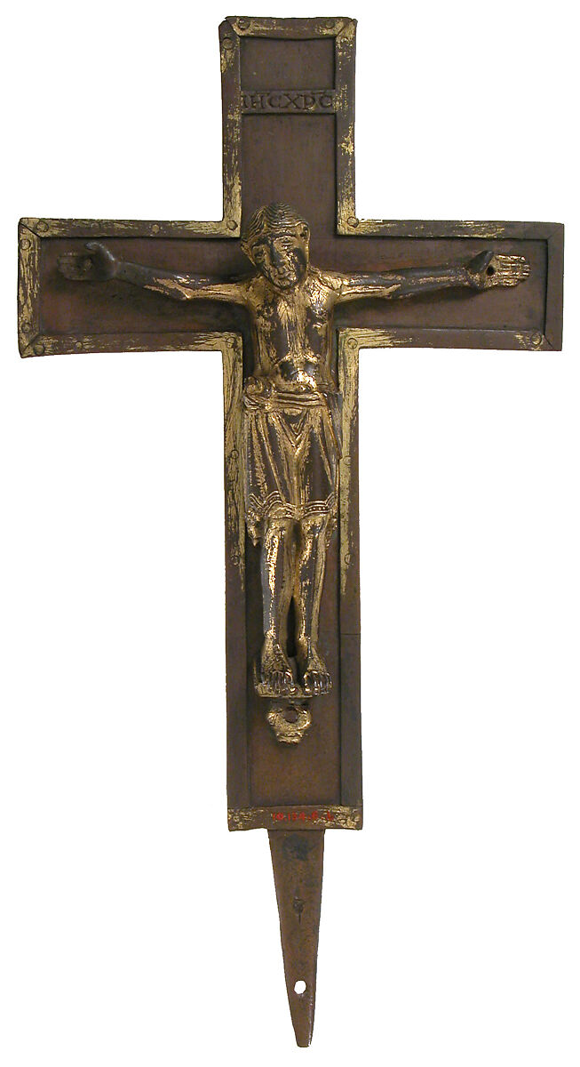 Crucifix, Copper alloy, gilding, German 