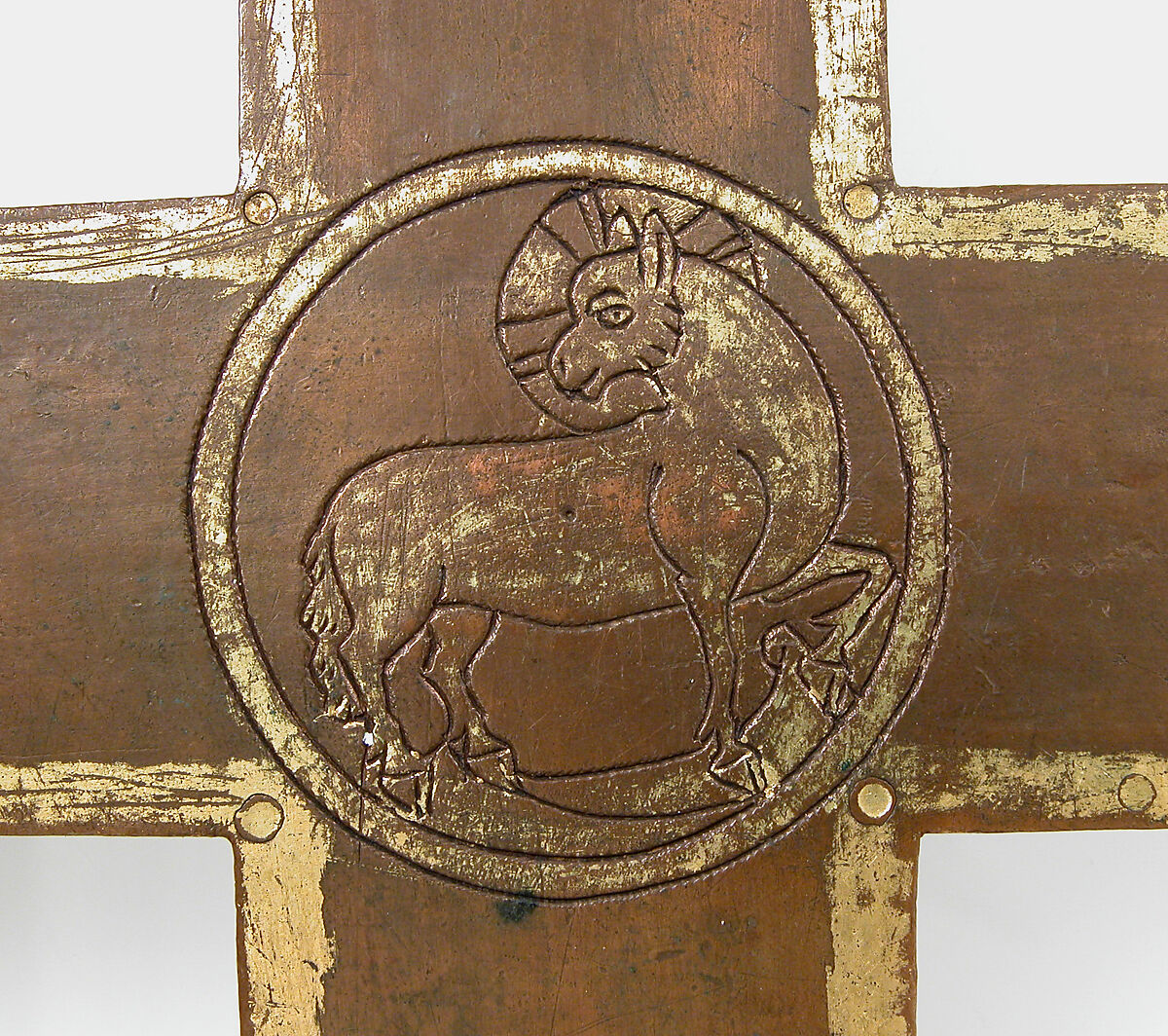 Crucifix, Copper alloy, gilding, German