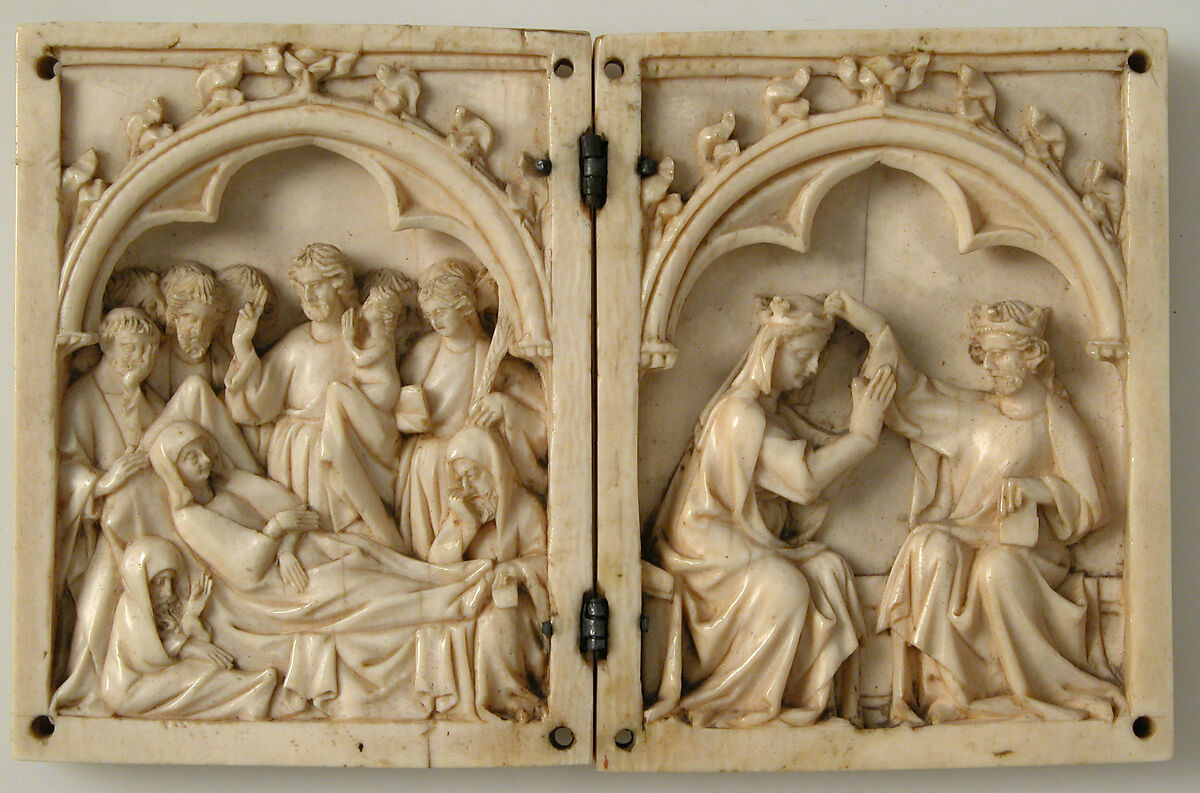 Diptych with the Death and Coronation of the Virgin, Elephant ivory with metal mounts, French