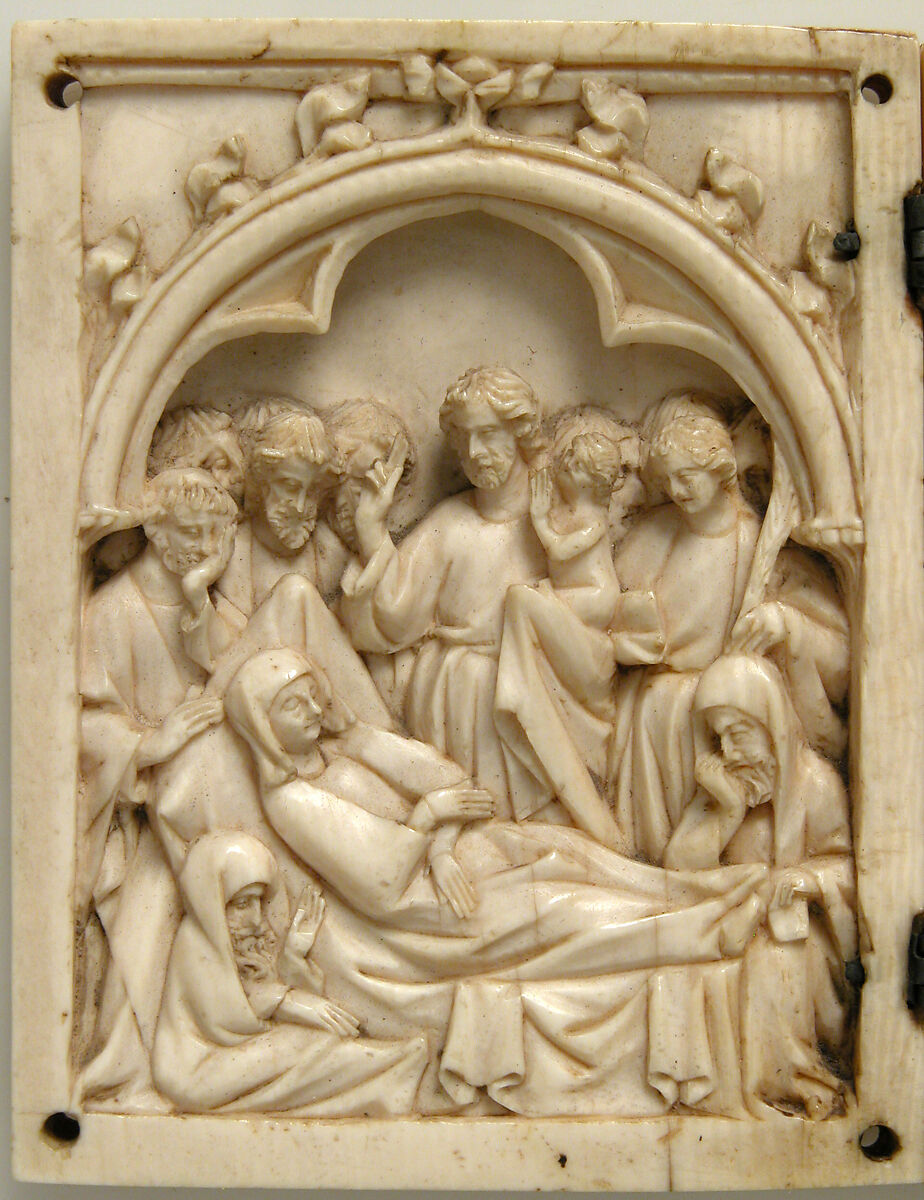 Diptych with the Death and Coronation of the Virgin, Elephant ivory with metal mounts, French