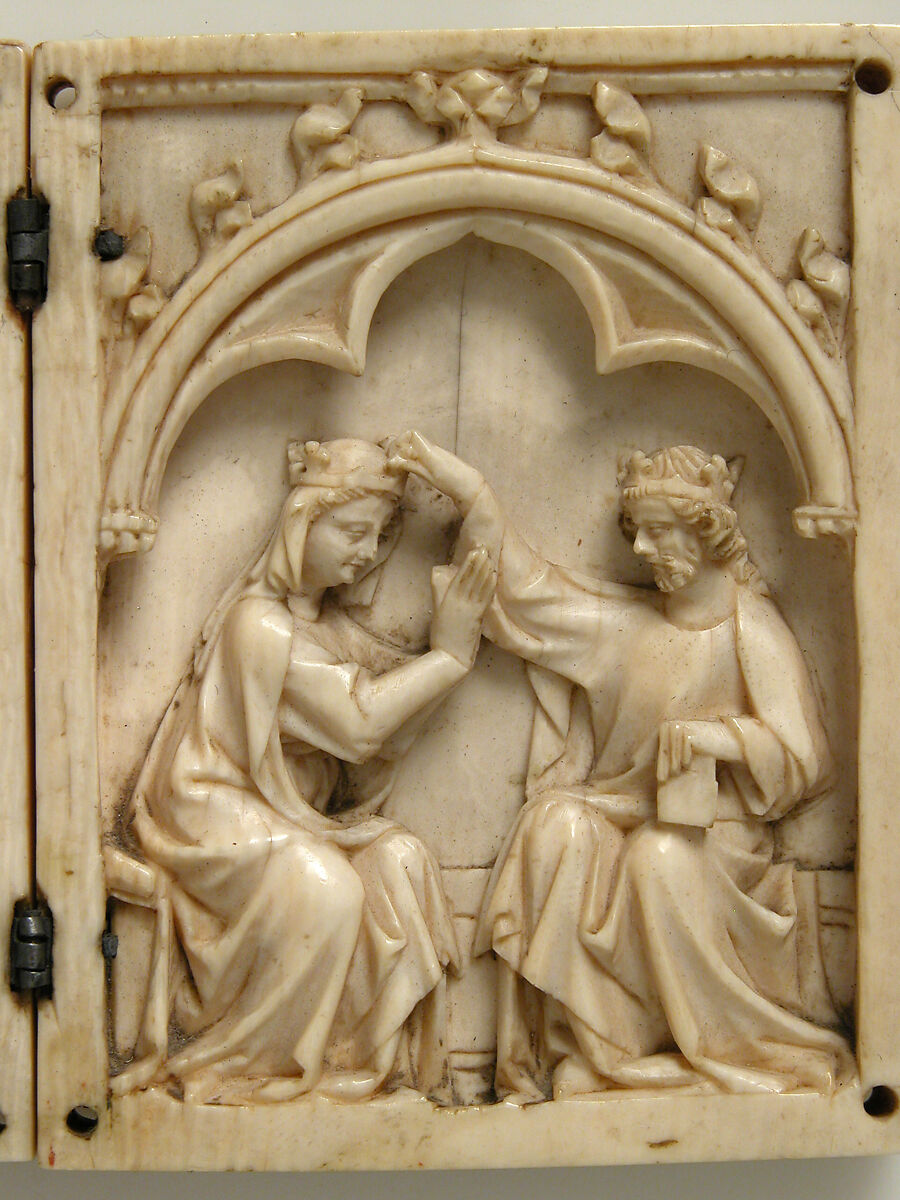 Diptych with the Death and Coronation of the Virgin, Elephant ivory with metal mounts, French