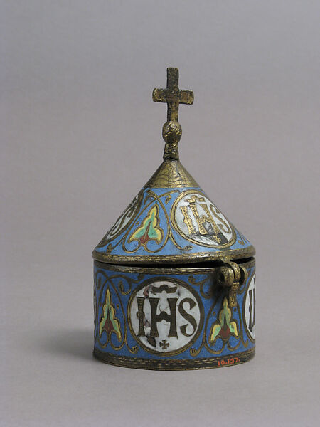 Pyx, Champlevé enamel, copper-gilt, French 