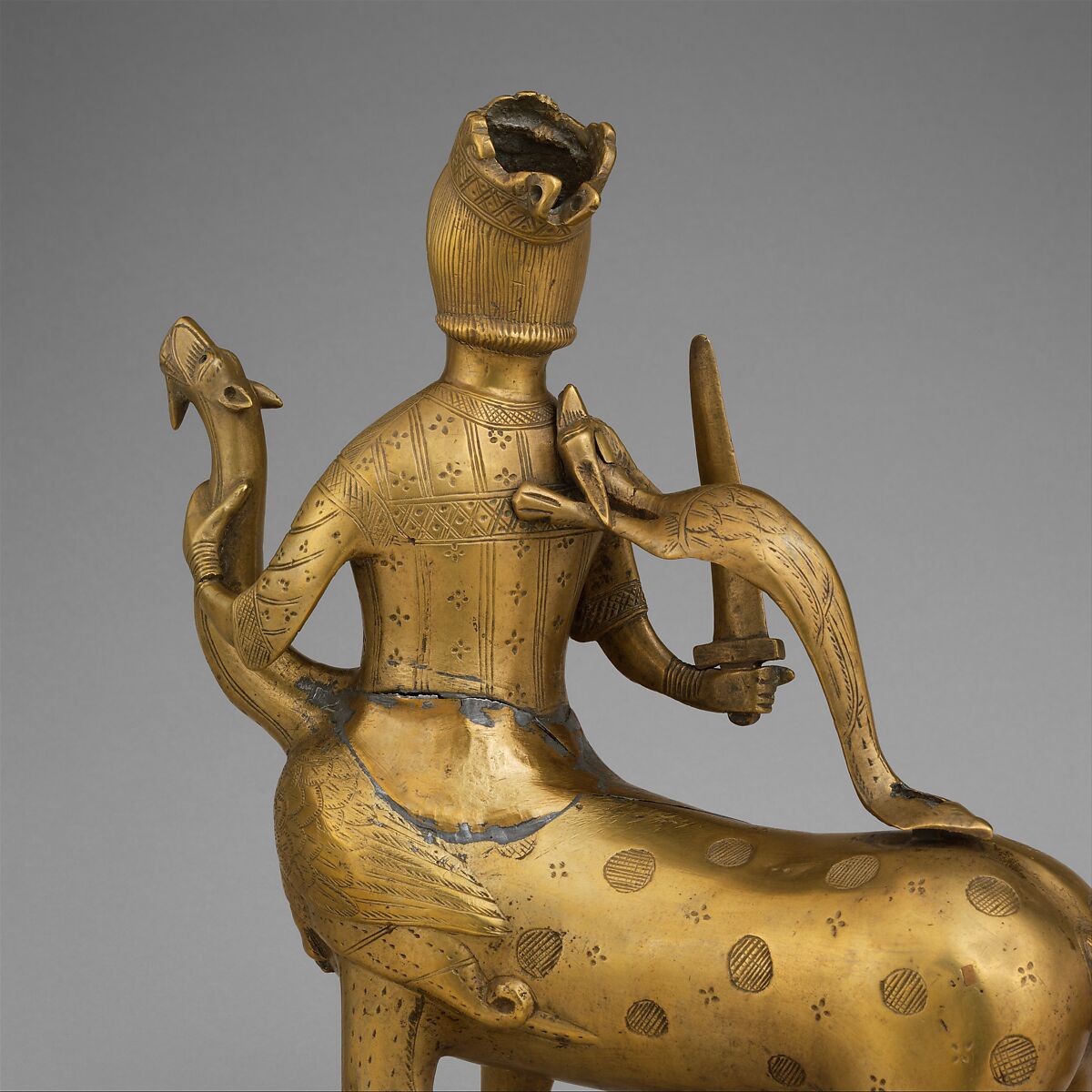 Aquamanile in the Form of a Crowned Centaur Fighting a Dragon, Copper alloy, German