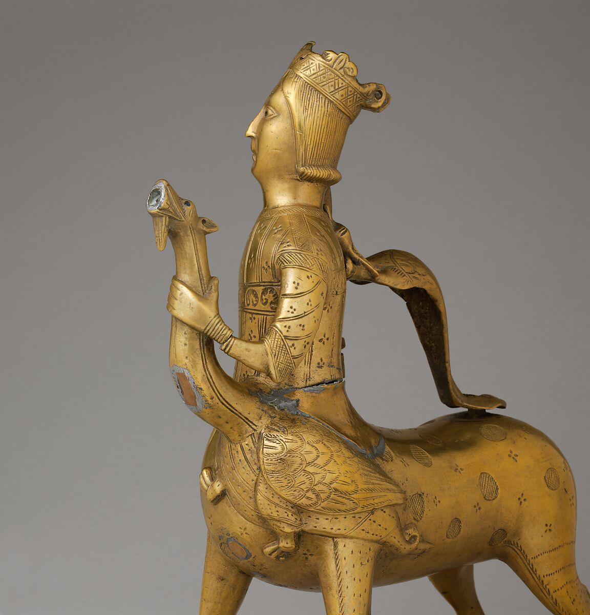 Aquamanile in the Form of a Crowned Centaur Fighting a Dragon, Copper alloy, German