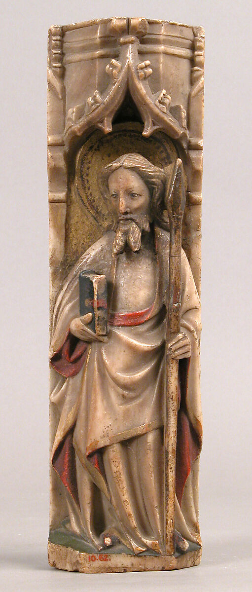 Relief of Saint Thomas under an ogee arch, Alabaster with paint and gilding, British