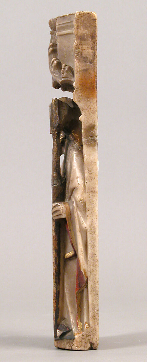 Relief of Saint Thomas under an ogee arch, Alabaster with paint and gilding, British
