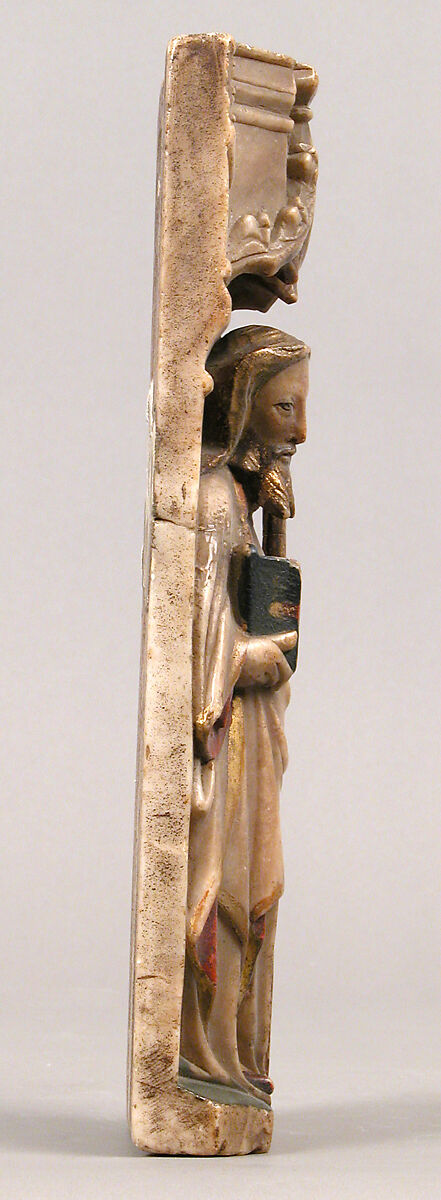 Relief of Saint Thomas under an ogee arch, Alabaster with paint and gilding, British