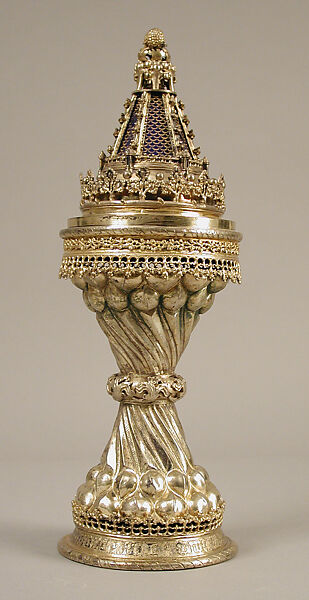 Salt Cellar, Elkington &amp; Co. (British, Birmingham, 1829–1963), Silver gilt, glass, British 