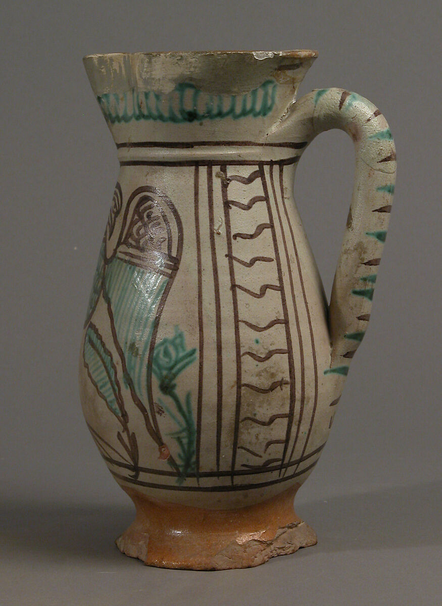 Jug with Eagle, Glazed earthenware, Italian