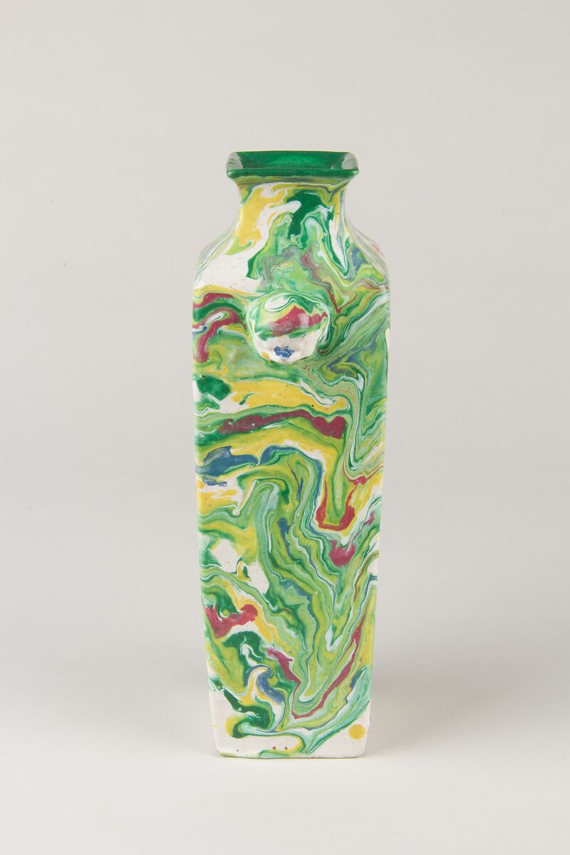 Square Vase, Porcelain with marbled glaze, China