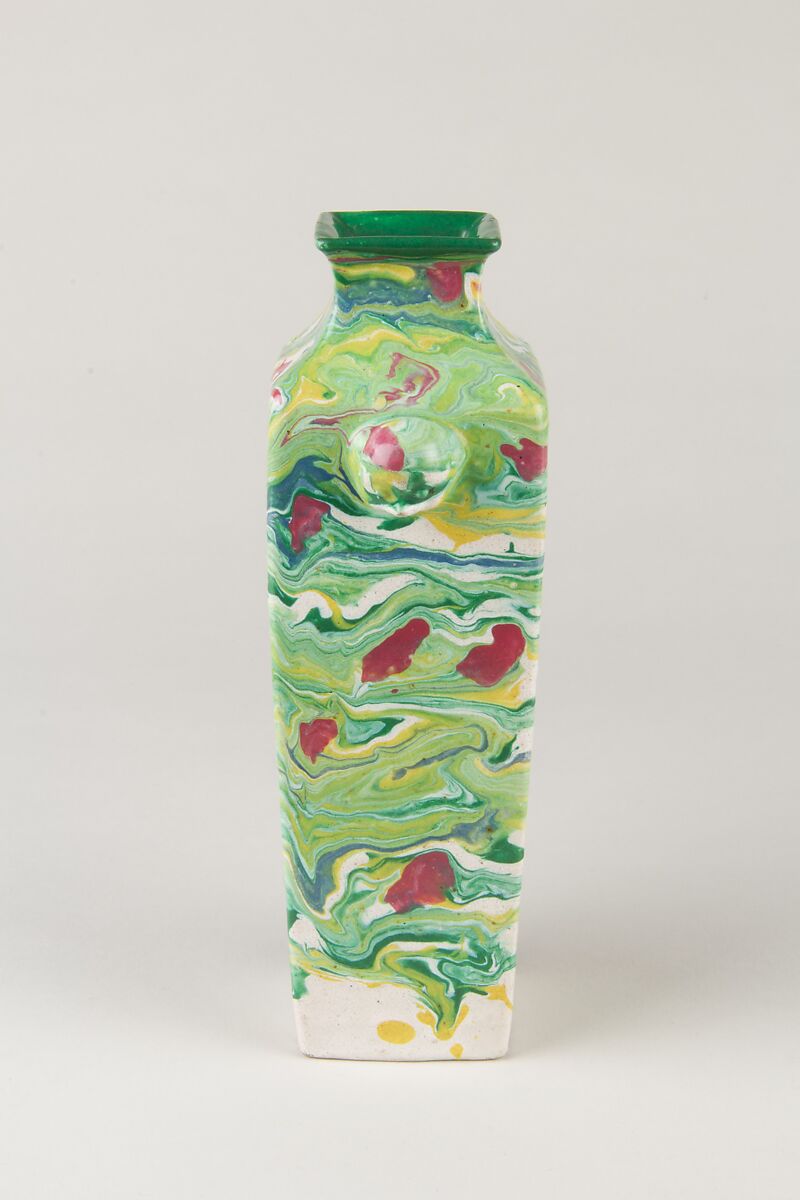 Square Vase, Porcelain with marbled glaze, China