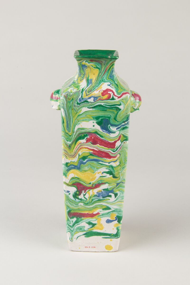 Square Vase, Porcelain with marbled glaze, China