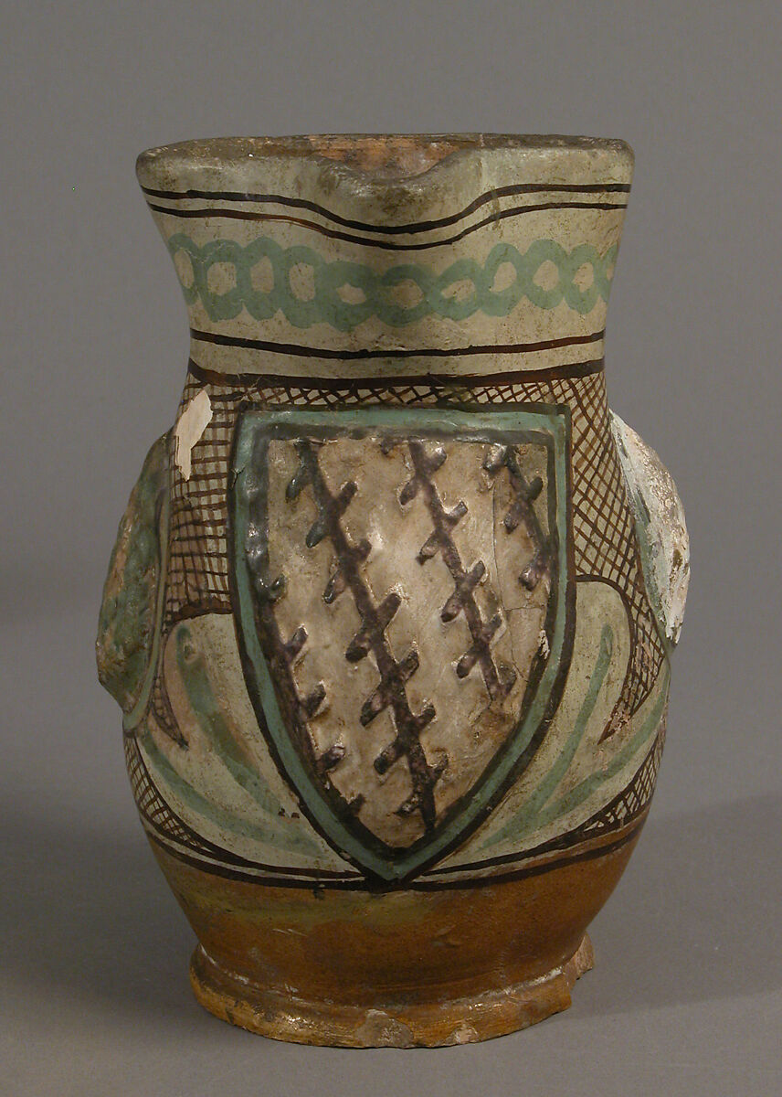 Pitcher, Earthenware, tin-glaze (Majolica), Italian