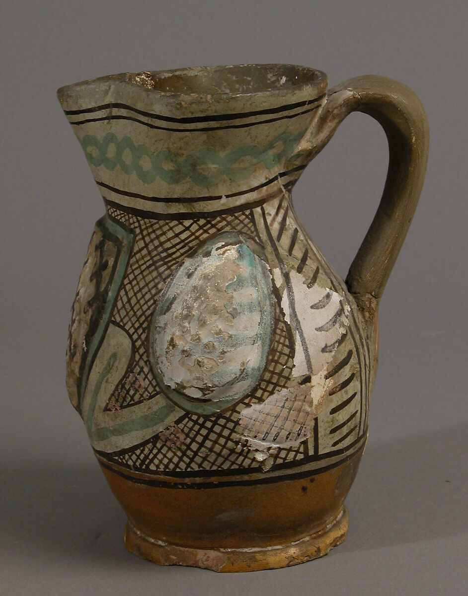 Pitcher, Earthenware, tin-glaze (Majolica), Italian
