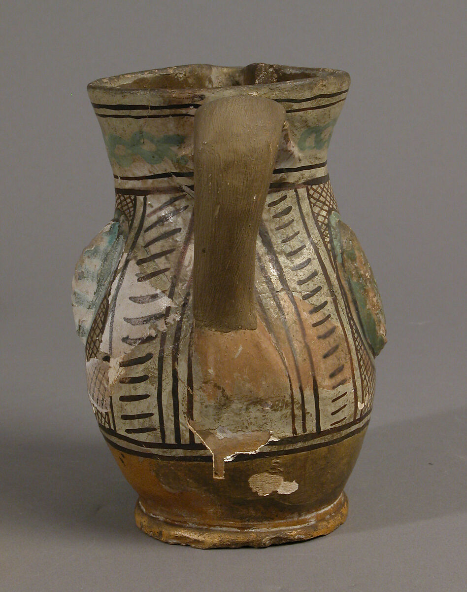 Pitcher, Earthenware, tin-glaze (Majolica), Italian