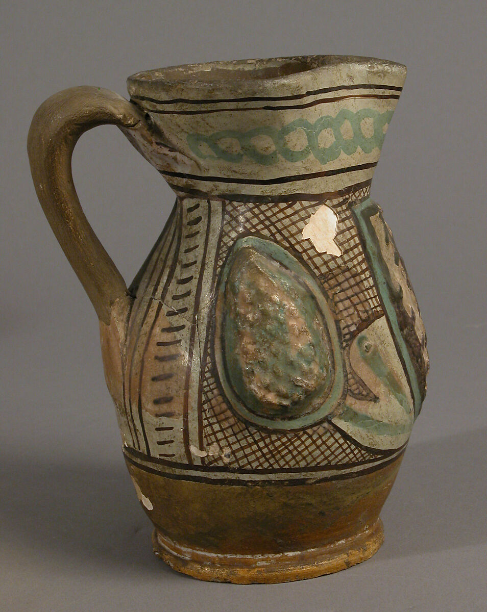 Pitcher, Earthenware, tin-glaze (Majolica), Italian