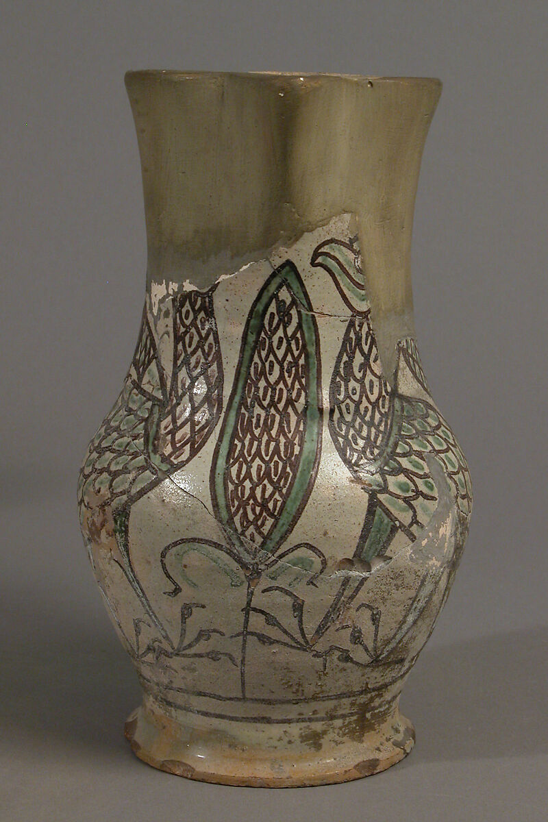 Pitcher, Earthenware, tin-glaze (Majolica), Italian