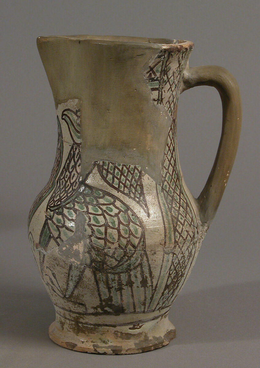 Pitcher, Earthenware, tin-glaze (Majolica), Italian
