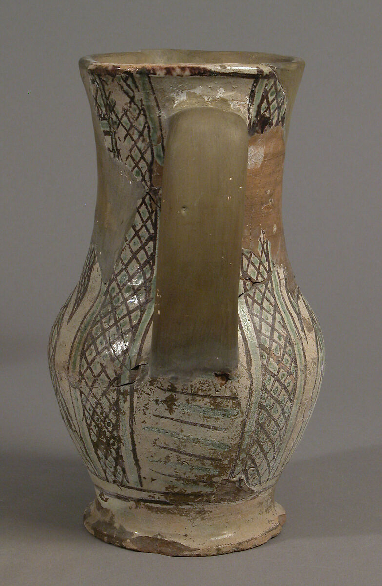 Pitcher, Earthenware, tin-glaze (Majolica), Italian