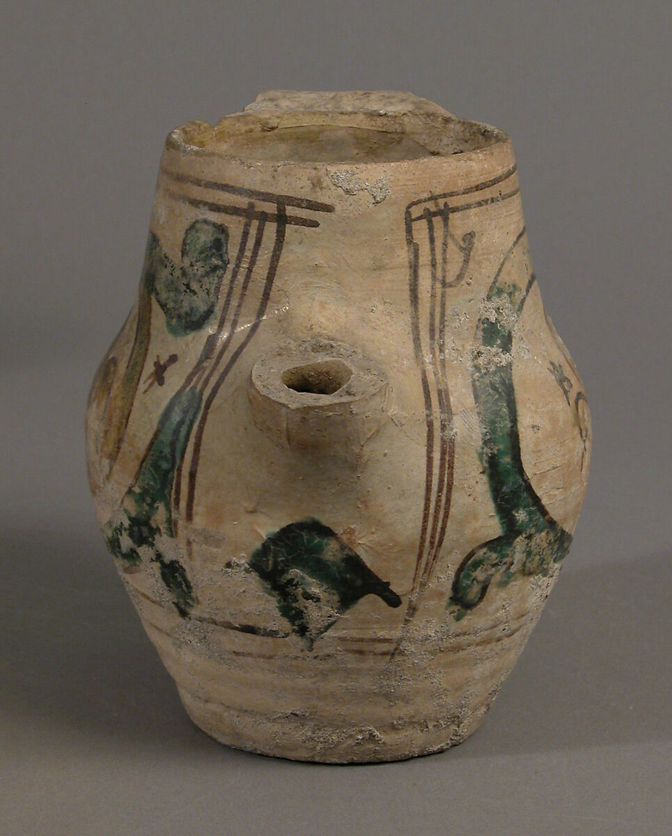 Pitcher, Earthenware, tin-glaze (Majolica), Italian