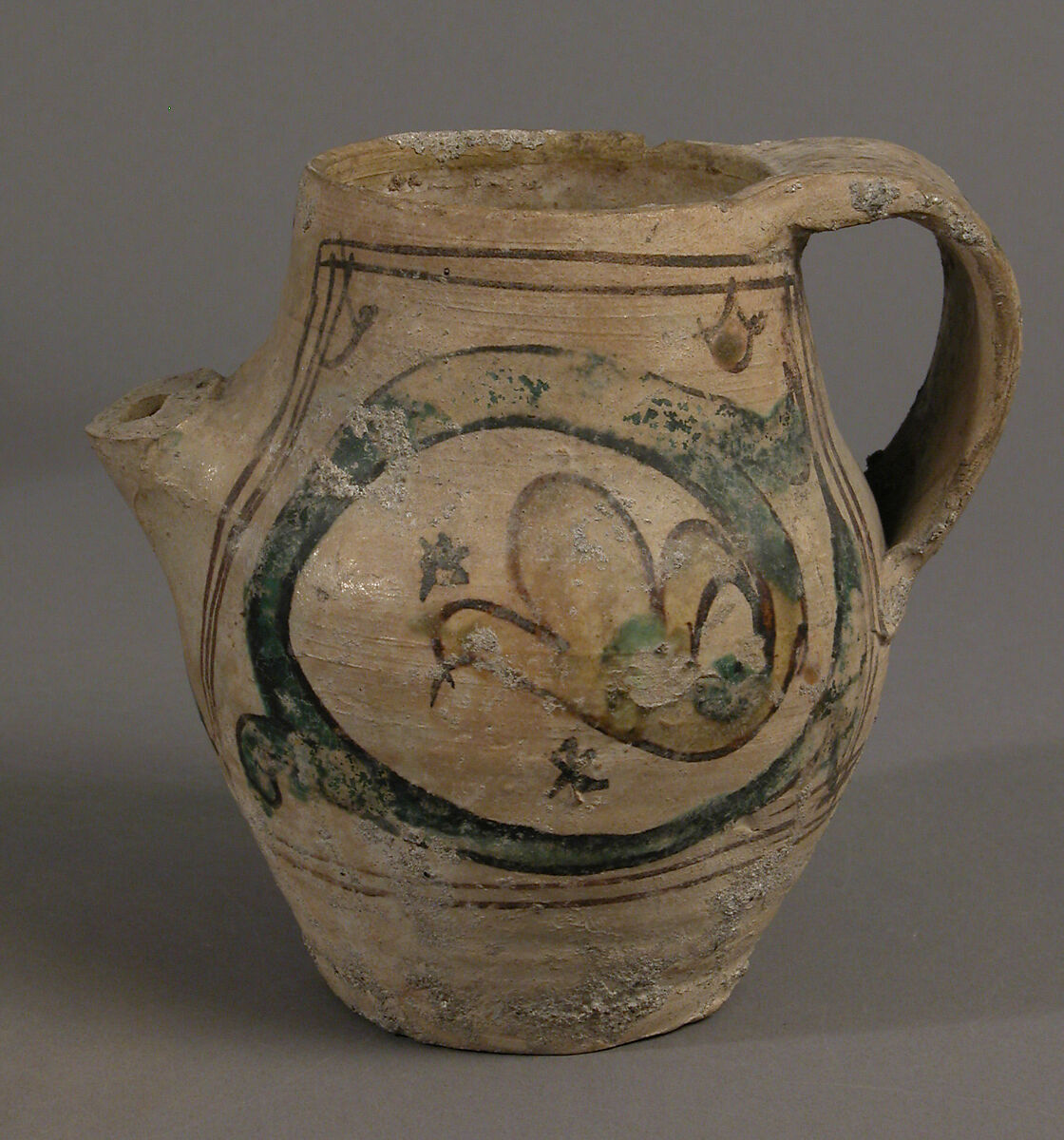 Pitcher, Earthenware, tin-glaze (Majolica), Italian