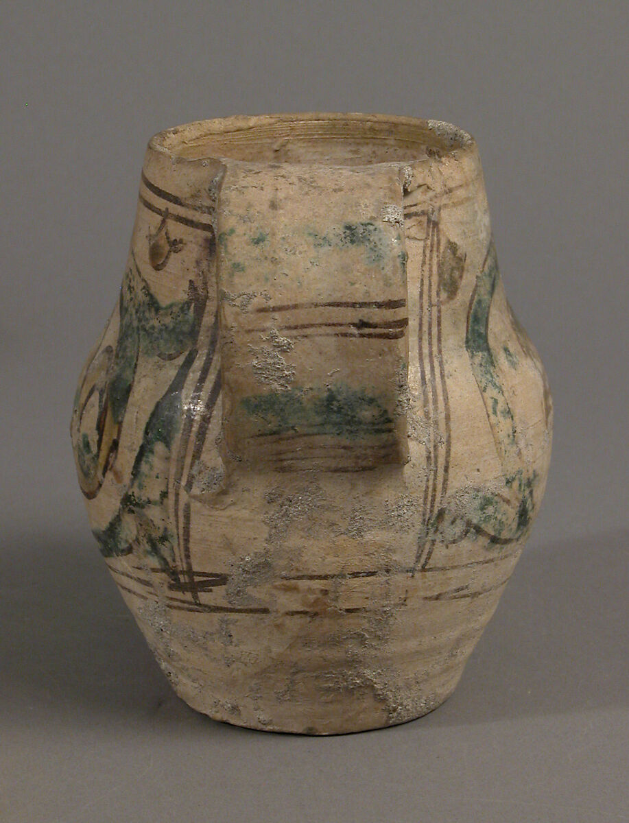 Pitcher, Earthenware, tin-glaze (Majolica), Italian