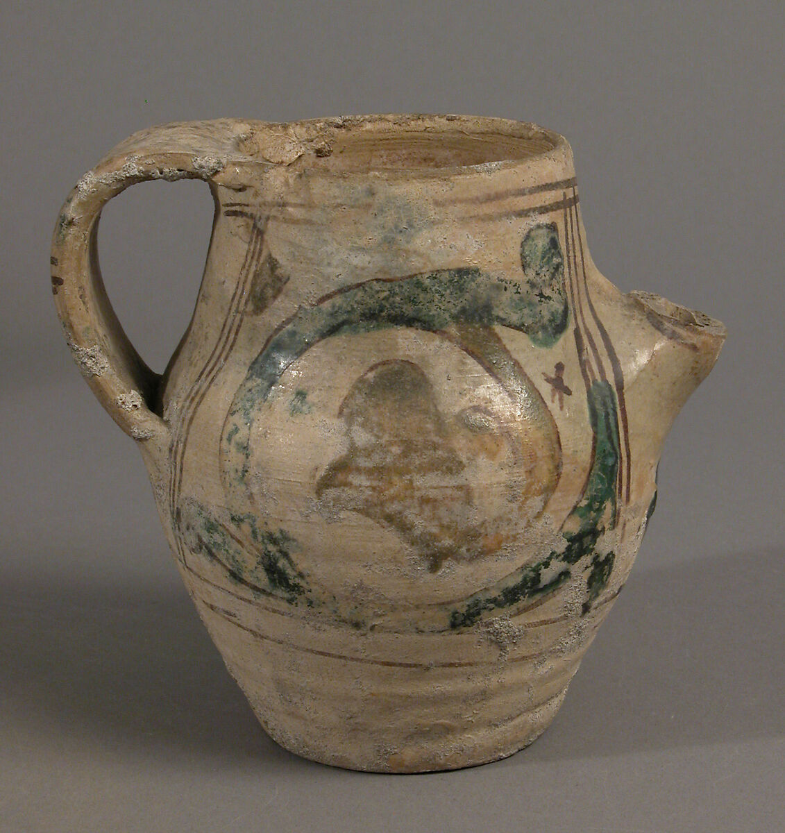 Pitcher, Earthenware, tin-glaze (Majolica), Italian 