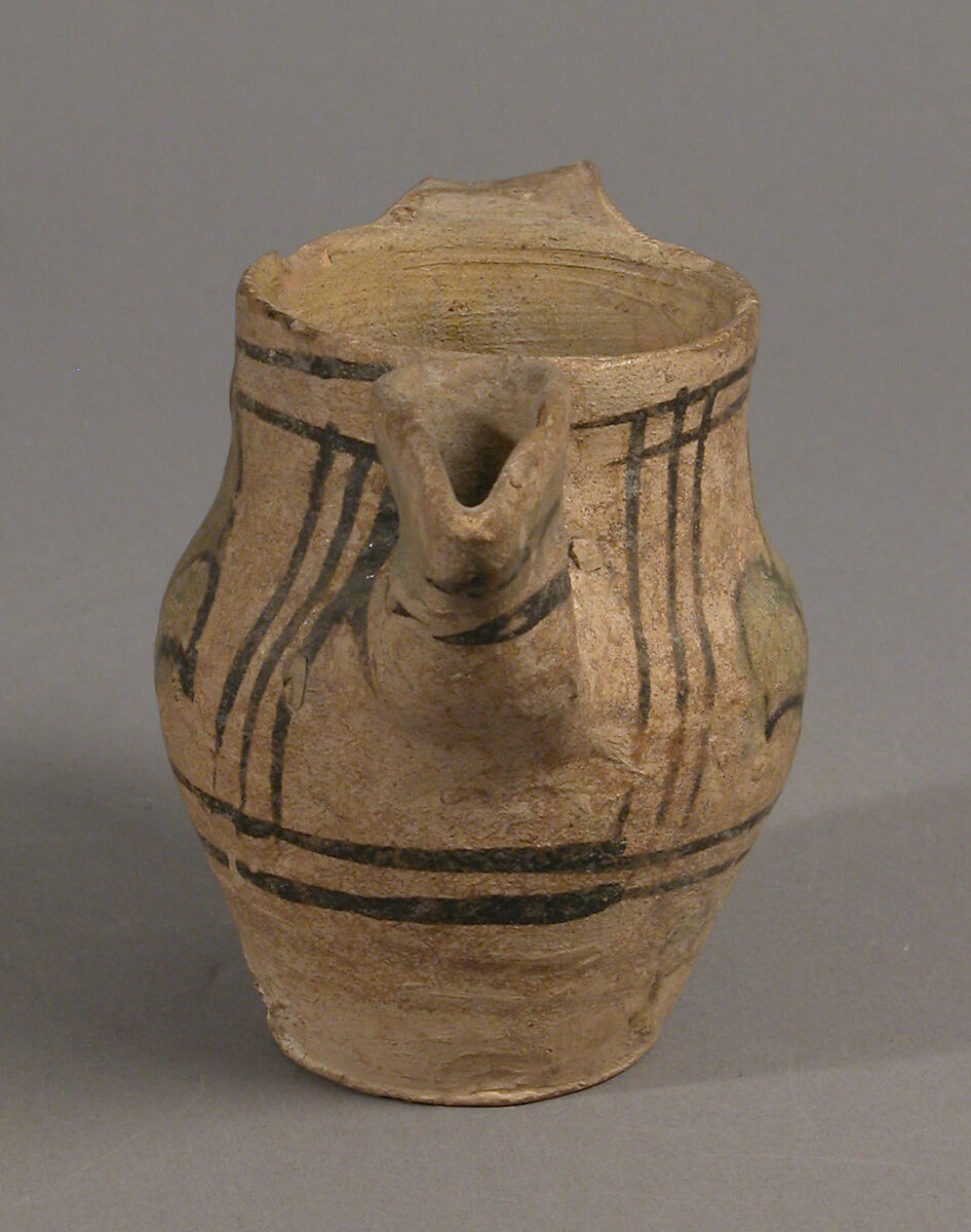 Jug with Flattened Spout, Glazed earthenware, Italian
