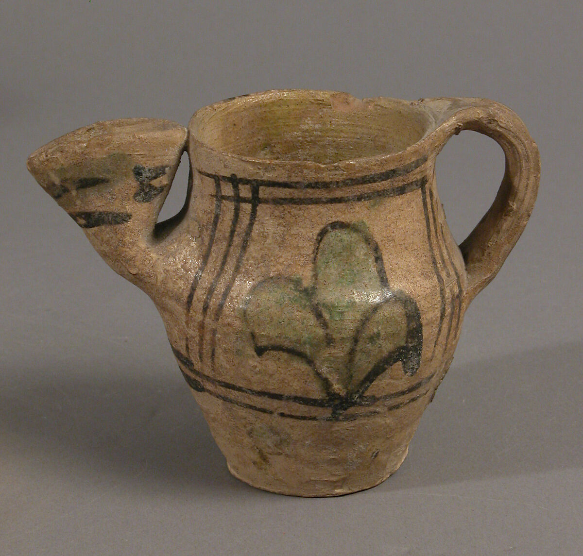 Jug with Flattened Spout, Glazed earthenware, Italian