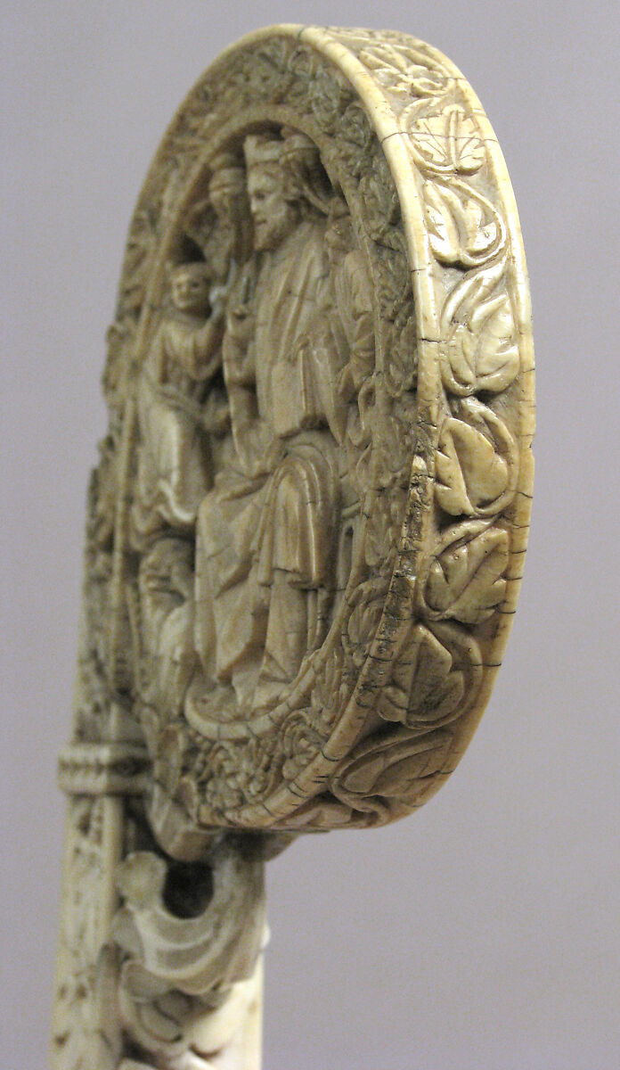 Ivory Crozier Head with Christ in Majesty and Throne of Wisdom, Elephant ivory, Italian or German