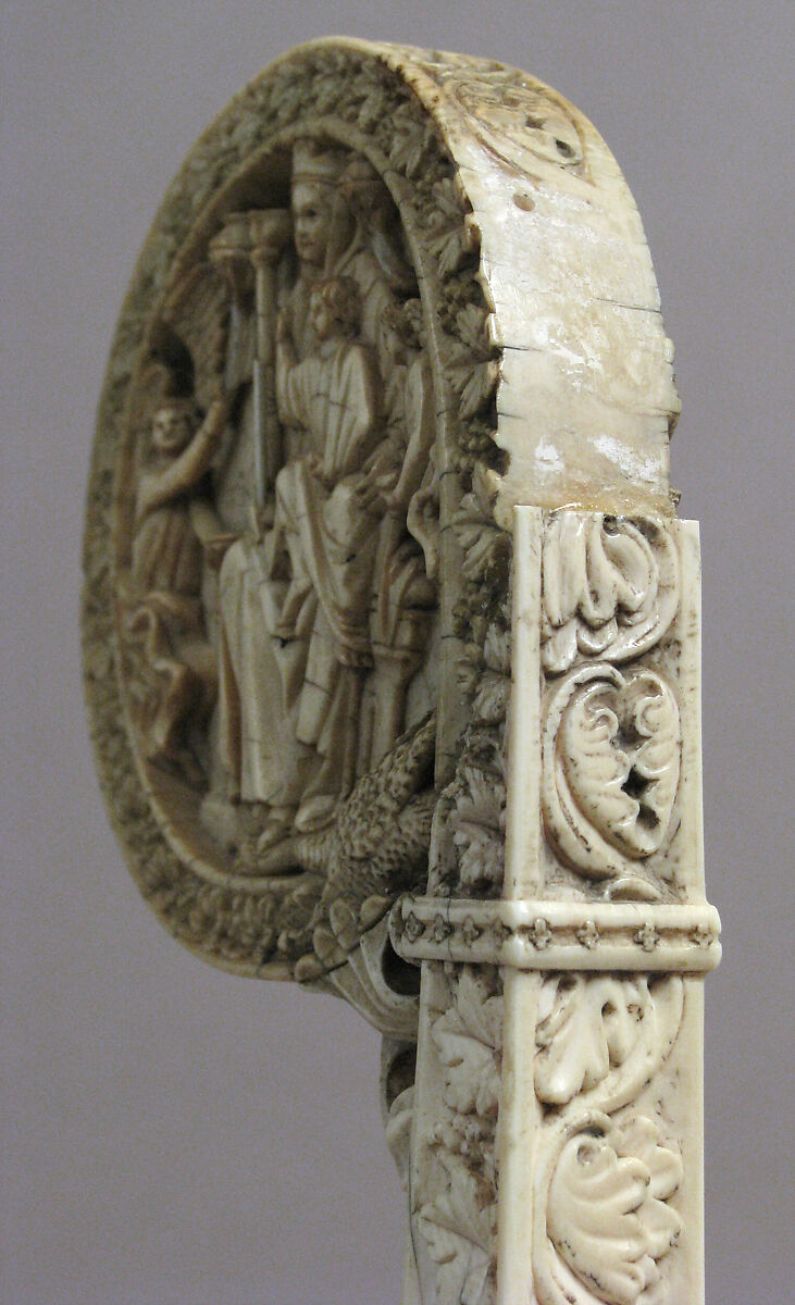 Ivory Crozier Head with Christ in Majesty and Throne of Wisdom, Elephant ivory, Italian or German