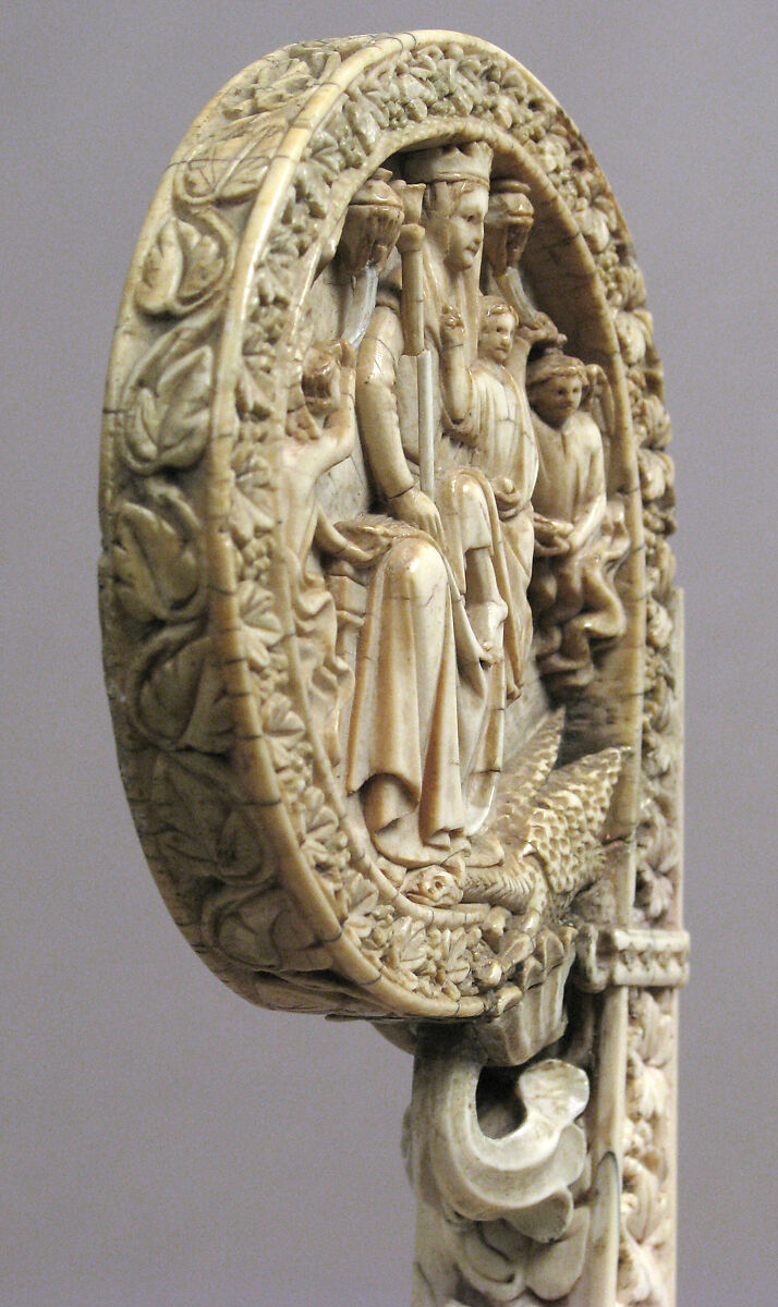 Ivory Crozier Head with Christ in Majesty and Throne of Wisdom, Elephant ivory, Italian or German