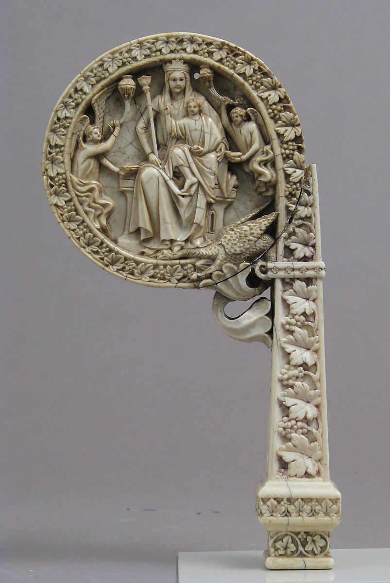 Ivory Crozier Head with Christ in Majesty and Throne of Wisdom, Elephant ivory, Italian or German