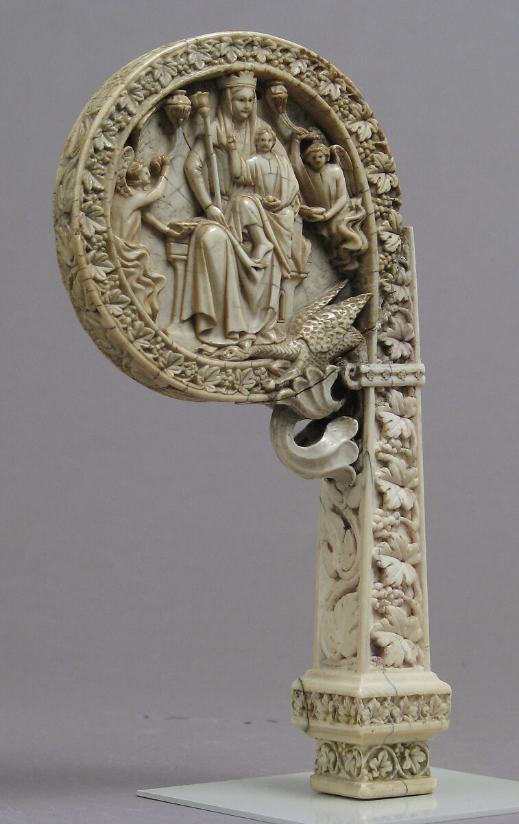 Ivory Crozier Head with Christ in Majesty and Throne of Wisdom, Elephant ivory, Italian or German