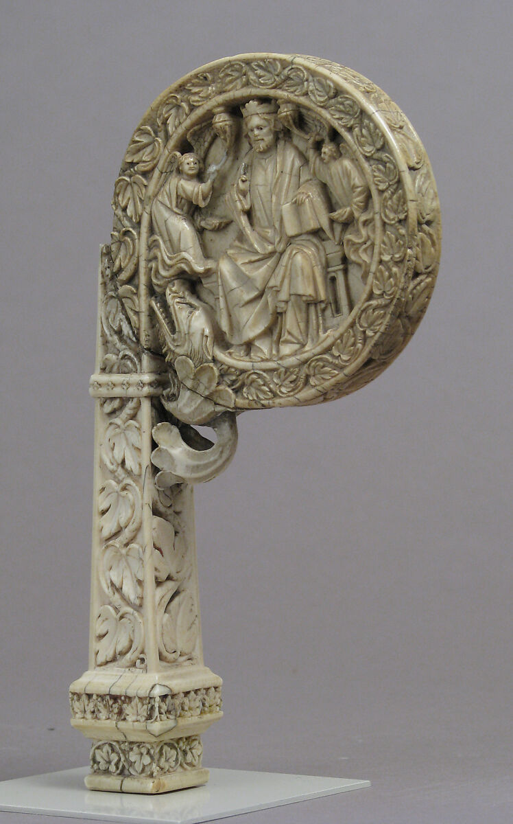 Ivory Crozier Head with Christ in Majesty and Throne of Wisdom, Elephant ivory, Italian or German