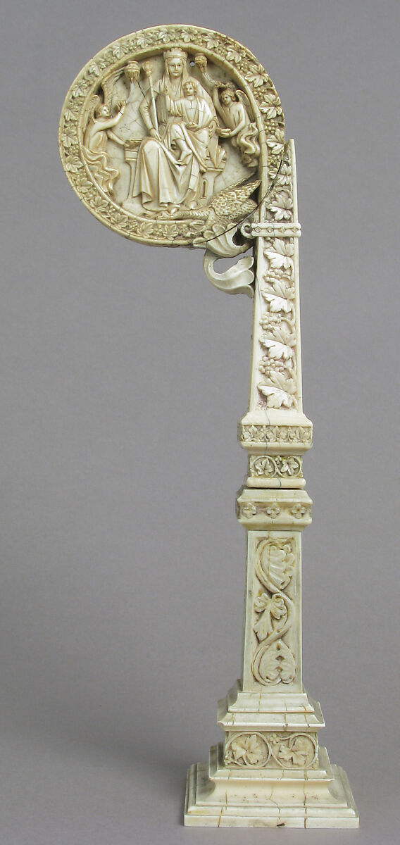 Ivory Crozier Head with Christ in Majesty and Throne of Wisdom, Elephant ivory, Italian or German
