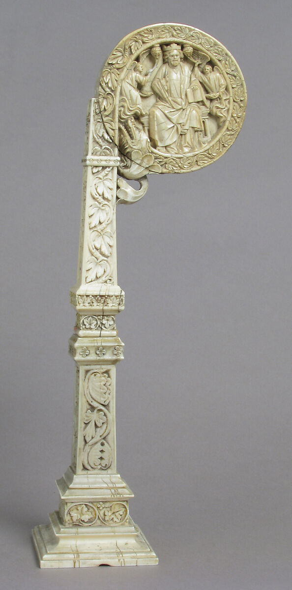 Ivory Crozier Head with Christ in Majesty and Throne of Wisdom, Elephant ivory, Italian or German